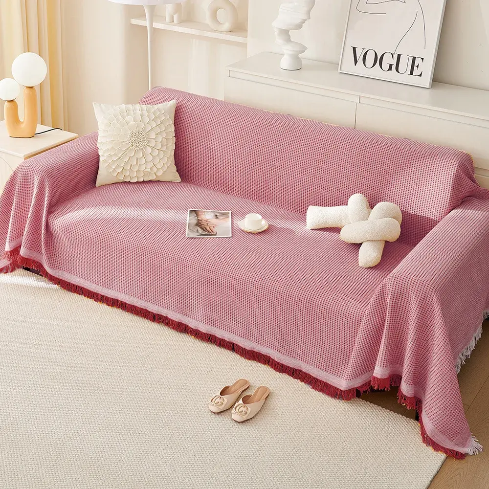 Woven Cotton Sofa Cover Blanket Solid Color Non-slip Sofa Towel for Living Room Furniture Decor Tapestry Couch Cover With Tassel