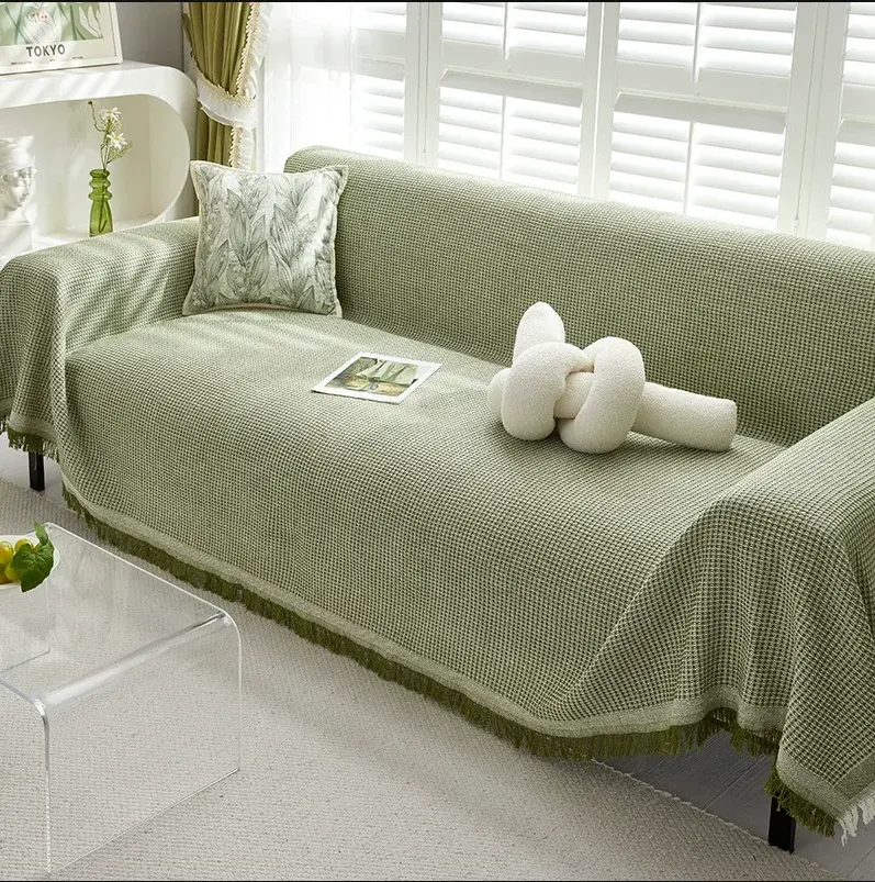 Woven Cotton Sofa Cover Blanket Solid Color Non-slip Sofa Towel for Living Room Furniture Decor Tapestry Couch Cover With Tassel