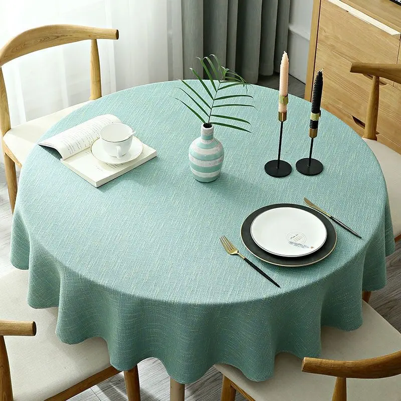 Pure Cotton Round Table Cover Linen Round Tablecloth Solid Color Table Cloth Dining Tea Home Hotel Banquet Fabric Tablecloth