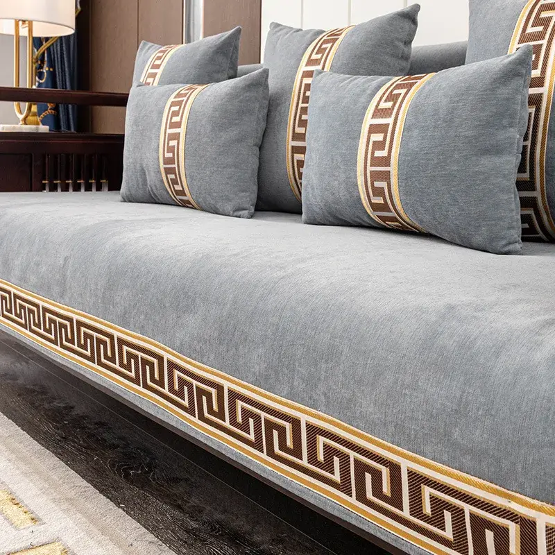 Non-Slip Thicken Chenille Sofa Cover Towel Slipcover Seat European Couch Cover Sofa Protecto Towel for Living Room Decor Grey