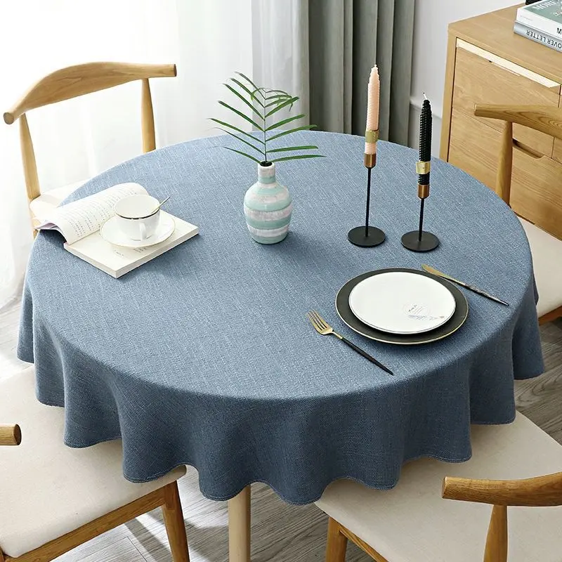 Pure Cotton Round Table Cover Linen Round Tablecloth Solid Color Table Cloth Dining Tea Home Hotel Banquet Fabric Tablecloth