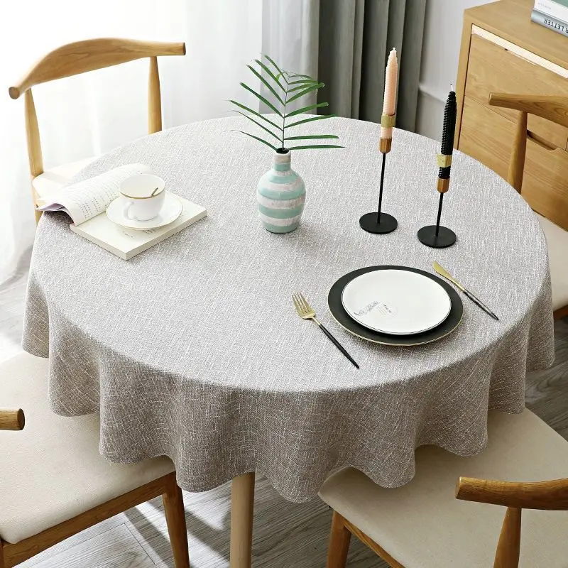 Pure Cotton Round Table Cover Linen Round Tablecloth Solid Color Table Cloth Dining Tea Home Hotel Banquet Fabric Tablecloth