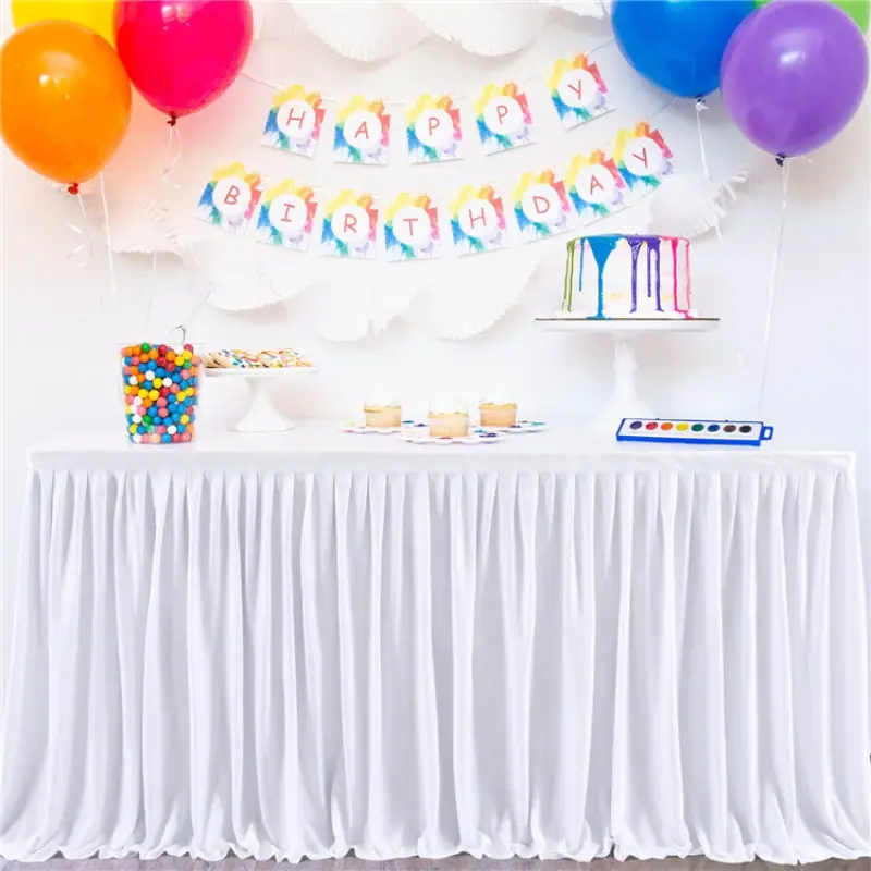 Party Solid Color Table Skirt Birthday Pleated Dessert Tablecloth Cover Wedding Festive Table Skirt Home Ruffle Edge Table Skirt