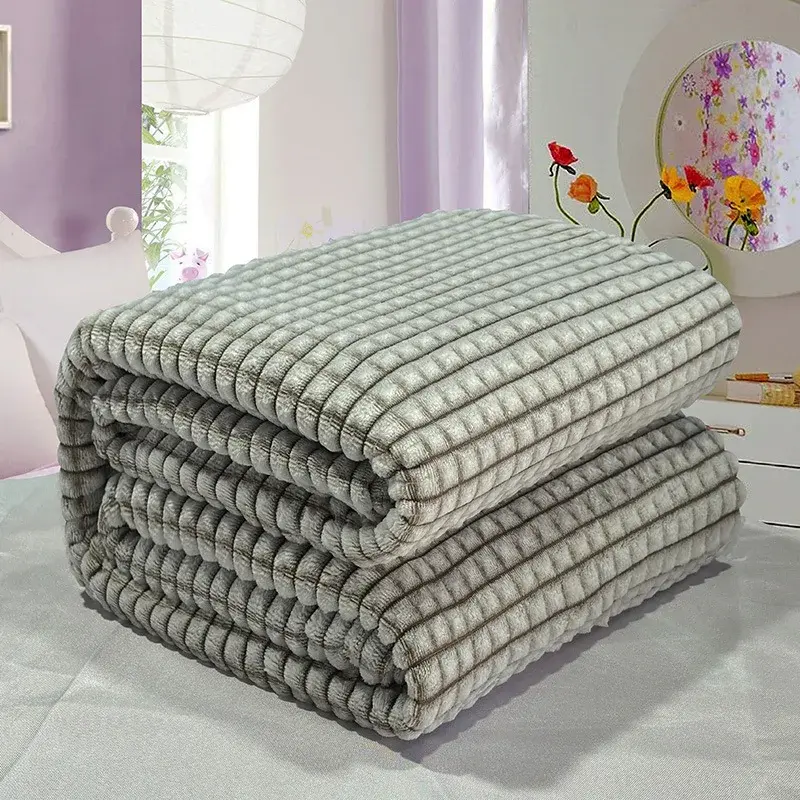 Cozy Throw Blanket Embossed Throw Blanket Cozy Double-sided Coral Plush Flannel Blanket for Home/Travel/Office Super Soft Fluffy