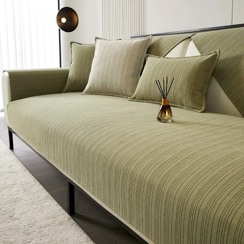 Chenille Sofa Couch Cover Solid Color Striped Weave Textured Sectional Couch Covers Anti-Slip Four Season Universal Sofa Cushion