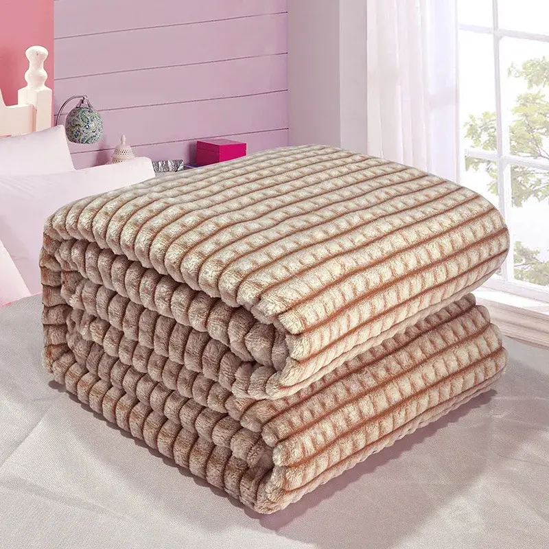 Cozy Throw Blanket Embossed Throw Blanket Cozy Double-sided Coral Plush Flannel Blanket for Home/Travel/Office Super Soft Fluffy