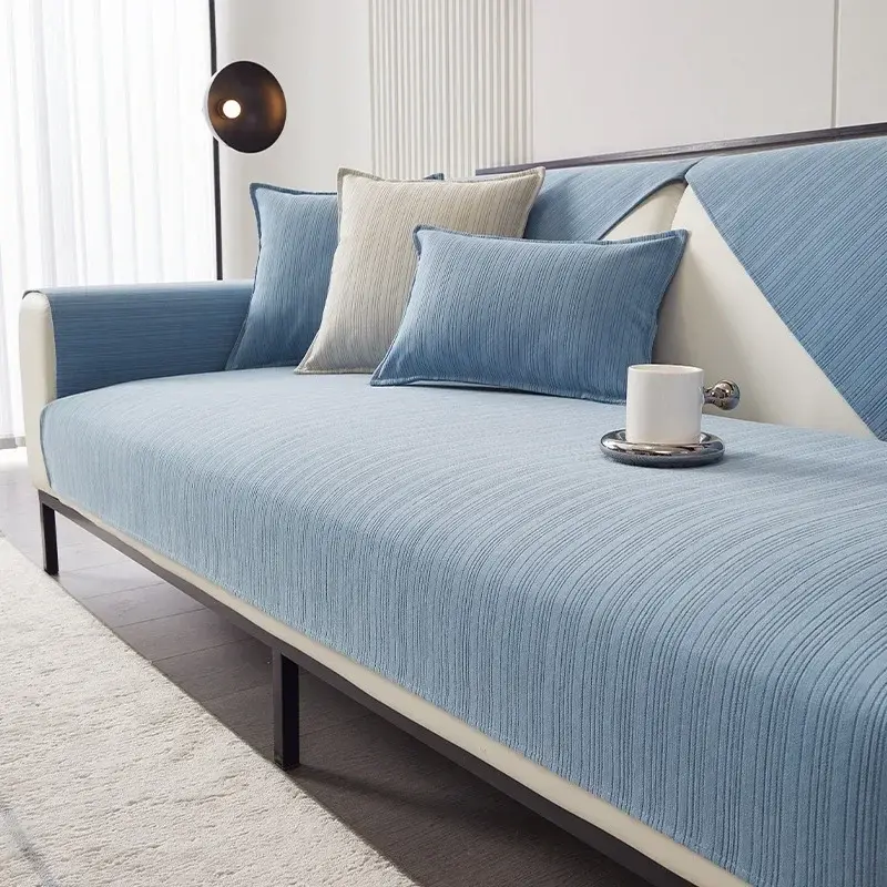Chenille Sofa Couch Cover Solid Color Striped Weave Textured Sectional Couch Covers Anti-Slip Four Season Universal Sofa Cushion
