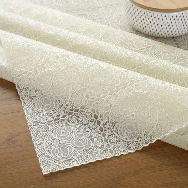 PVC Waterproof OLil Tables Cover Lace Plastic Tablecloth Thickened European Style Wash-Free Dustproof Tea Table Mat Home Decor