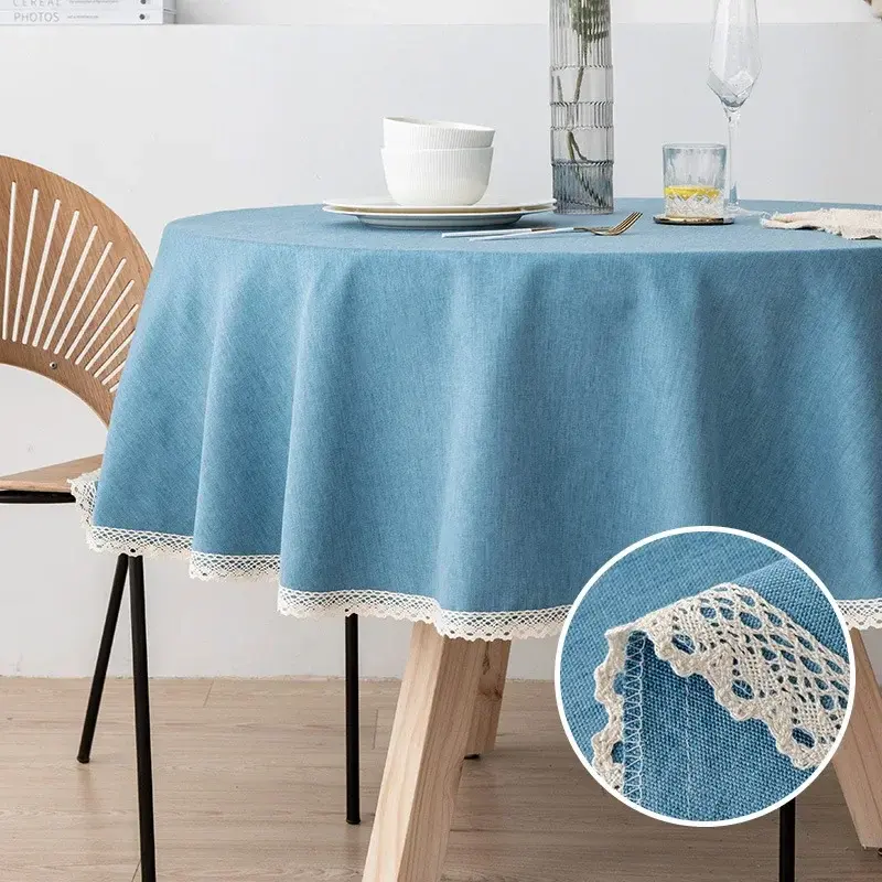 Large Round Tablecloth Solid Color Cotton Linen Waterproof Antifouling Dining Household Table Cloth Hotel Homestay Tablecloths