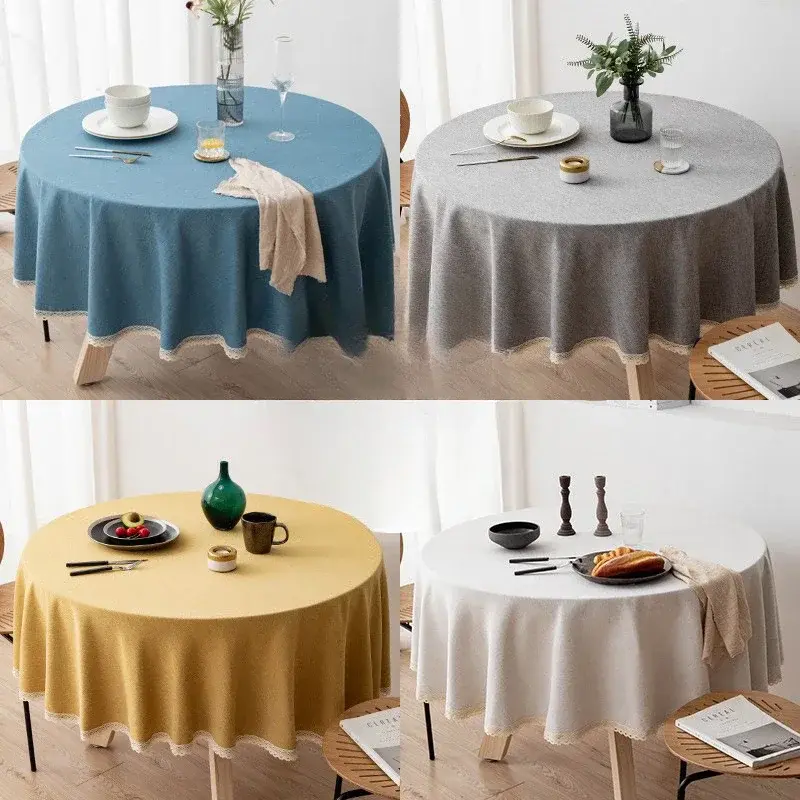 Large Round Tablecloth Solid Color Cotton Linen Waterproof Antifouling Dining Household Table Cloth Hotel Homestay Tablecloths