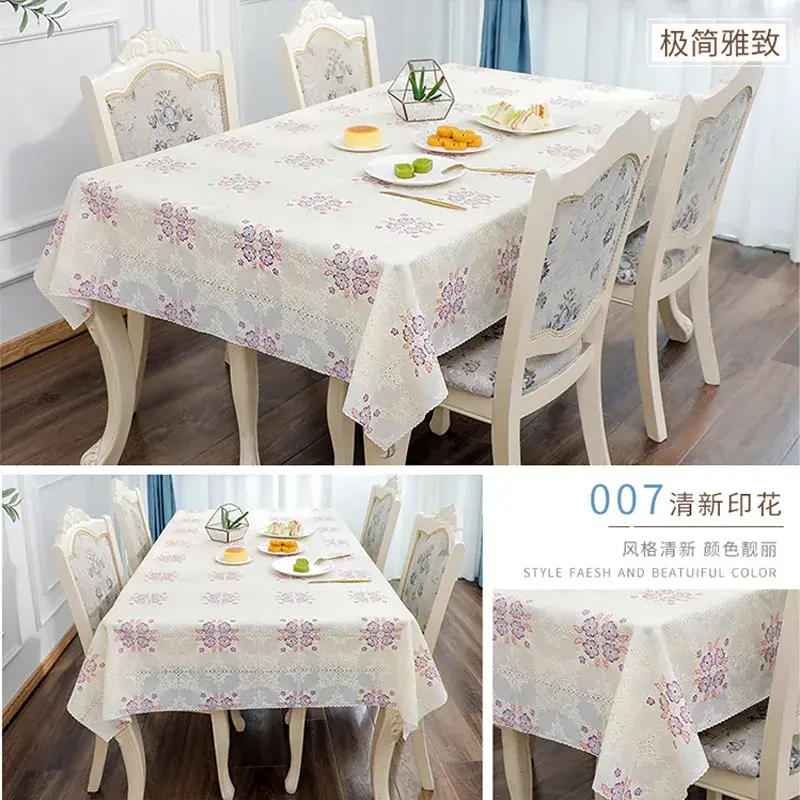 PVC Waterproof OLil Tables Cover Lace Plastic Tablecloth Thickened European Style Wash-Free Dustproof Tea Table Mat Home Decor