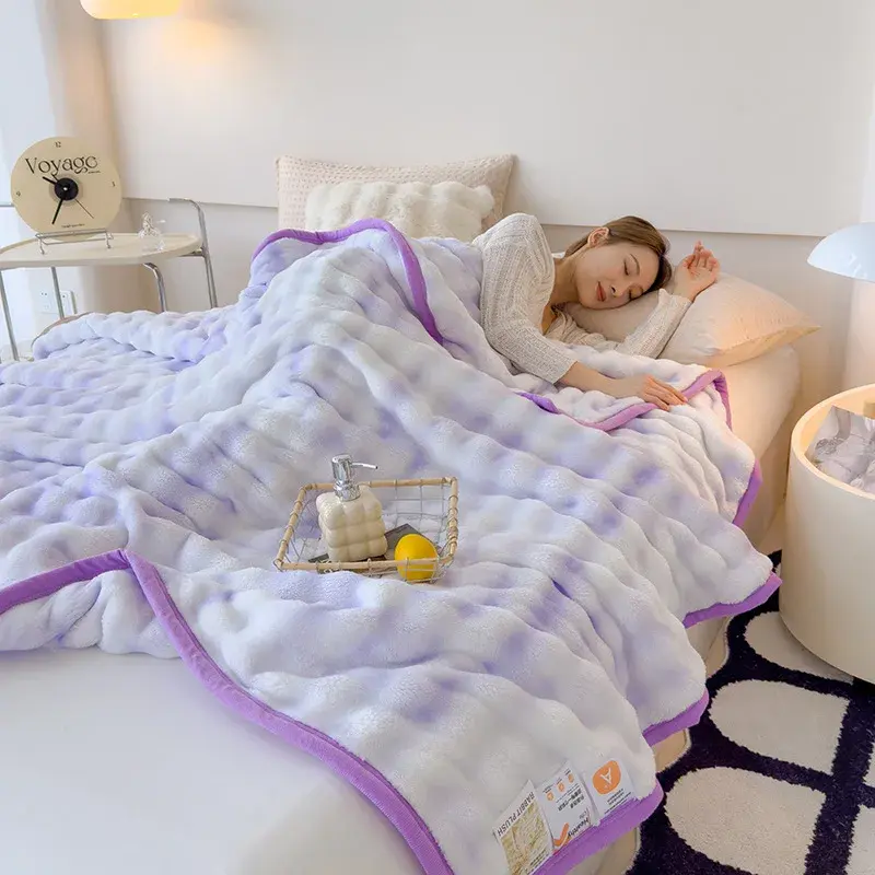 Soft & Cozy Gradient Bubble Fleece Throw Blanket Milk Velvet Plush All-Season Multipurpose Nap Blankets For Office And Sofac