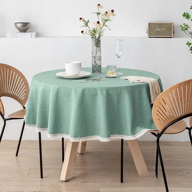 Large Round Tablecloth Solid Color Cotton Linen Waterproof Antifouling Dining Household Table Cloth Hotel Homestay Tablecloths