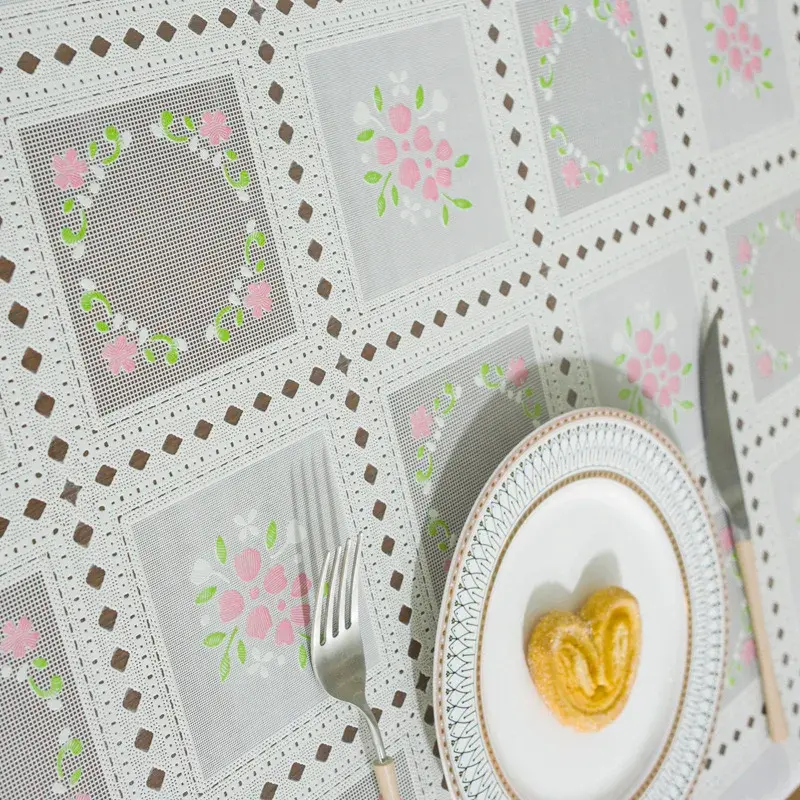PVC Waterproof OLil Tables Cover Lace Plastic Tablecloth Thickened European Style Wash-Free Dustproof Tea Table Mat Home Decor