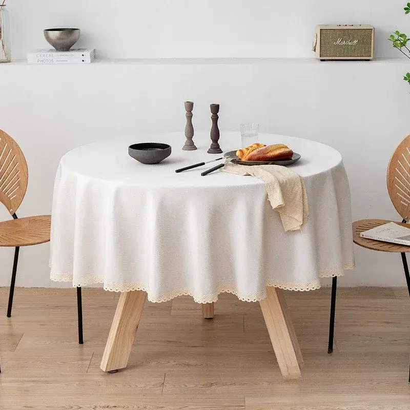 Large Round Tablecloth Solid Color Cotton Linen Waterproof Antifouling Dining Household Table Cloth Hotel Homestay Tablecloths