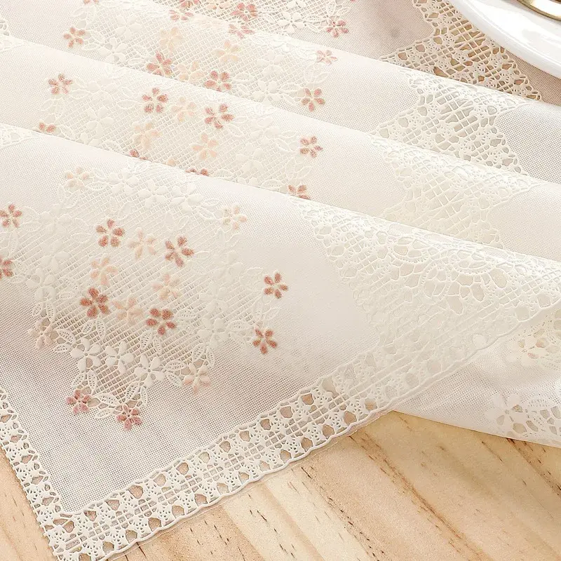 PVC Waterproof OLil Tables Cover Lace Plastic Tablecloth Thickened European Style Wash-Free Dustproof Tea Table Mat Home Decor