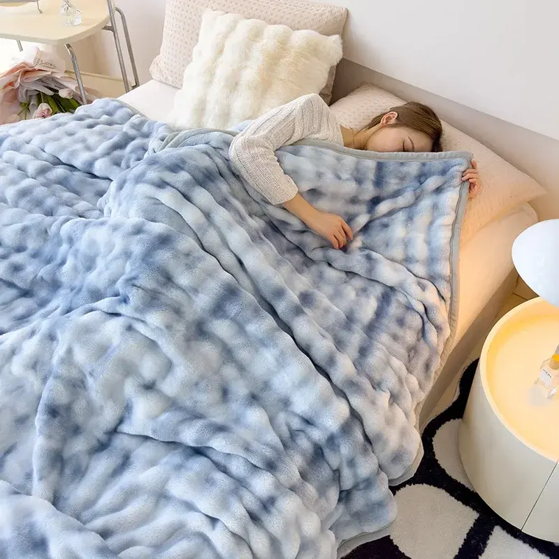 Soft & Cozy Gradient Bubble Fleece Throw Blanket Milk Velvet Plush All-Season Multipurpose Nap Blankets For Office And Sofac