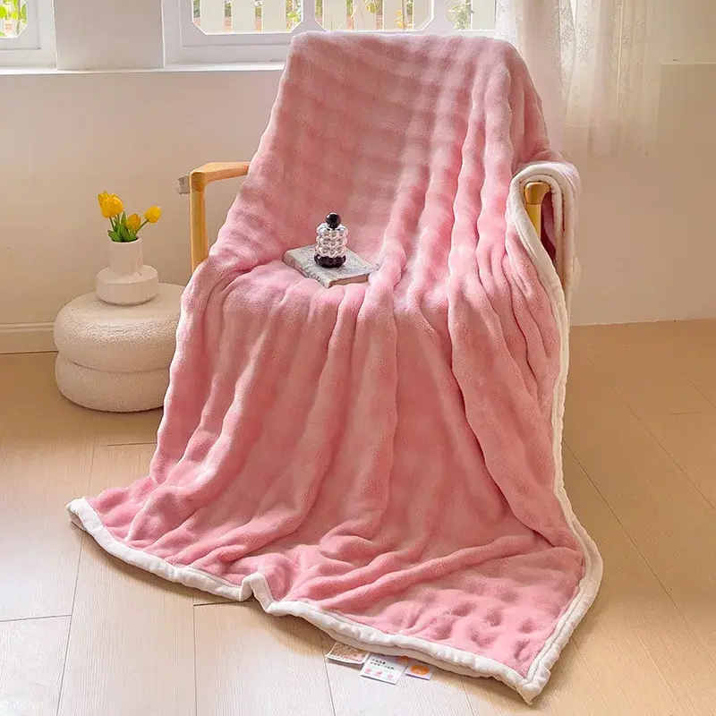 class A Solid Color Blanket Office Shawl Air Conditioning Small Blanket Thickened Coral Velvet Flannel Lamb Wool Nap Blanket