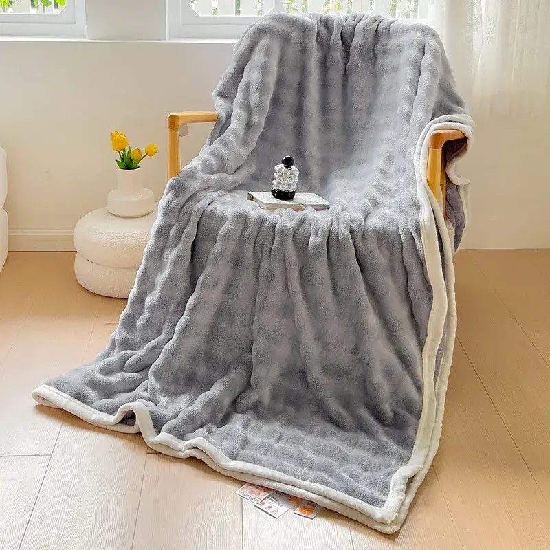 class A Solid Color Blanket Office Shawl Air Conditioning Small Blanket Thickened Coral Velvet Flannel Lamb Wool Nap Blanket