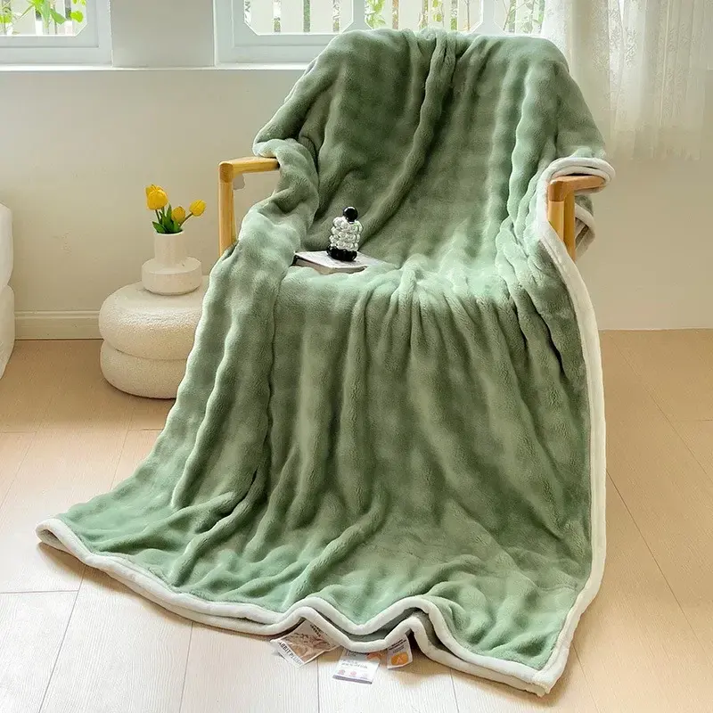 class A Solid Color Blanket Office Shawl Air Conditioning Small Blanket Thickened Coral Velvet Flannel Lamb Wool Nap Blanket