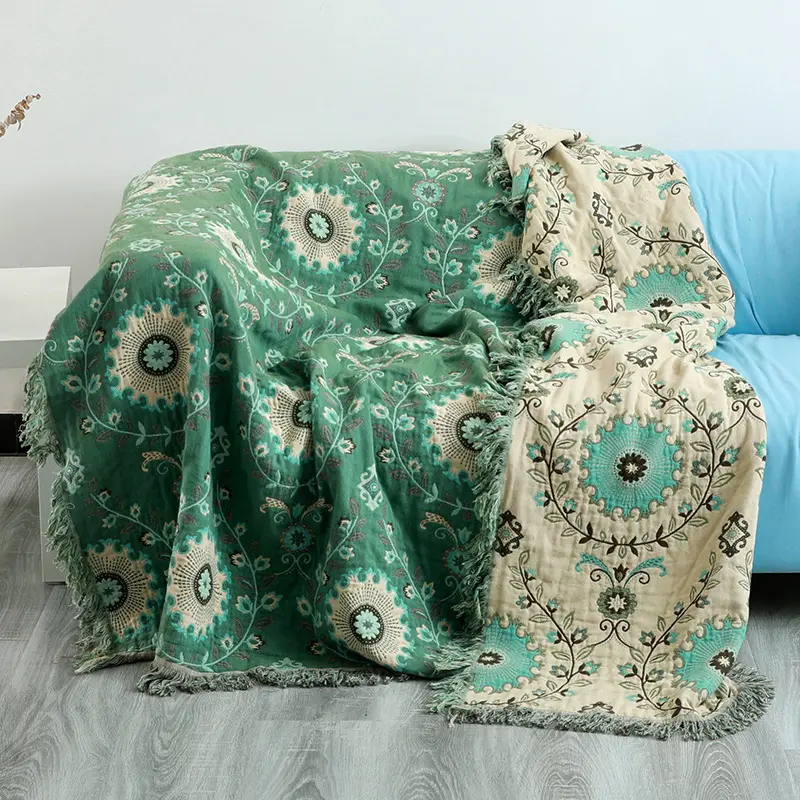 European Cotton Blanket And Throws Gauze Flowers Sofa Towel Double-sided With Tassels Four Seasons Leisure Blanket Thin Quilt