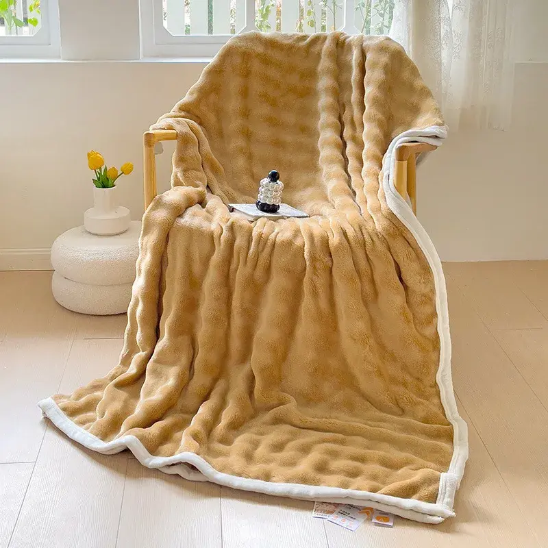 class A Solid Color Blanket Office Shawl Air Conditioning Small Blanket Thickened Coral Velvet Flannel Lamb Wool Nap Blanket
