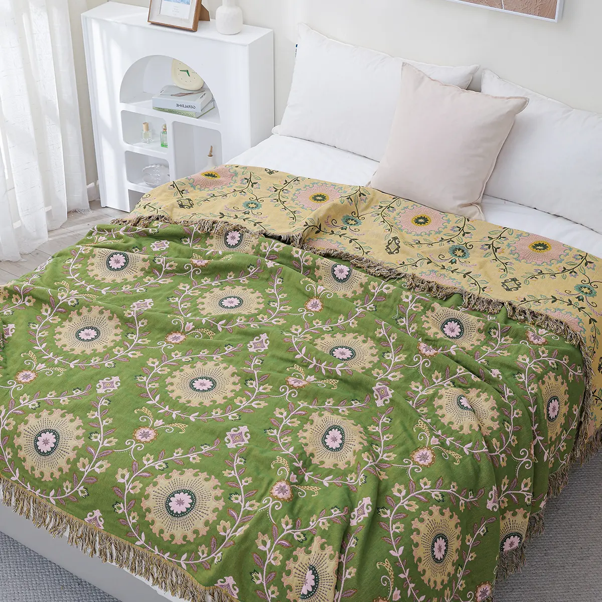 European Cotton Blanket And Throws Gauze Flowers Sofa Towel Double-sided With Tassels Four Seasons Leisure Blanket Thin Quilt