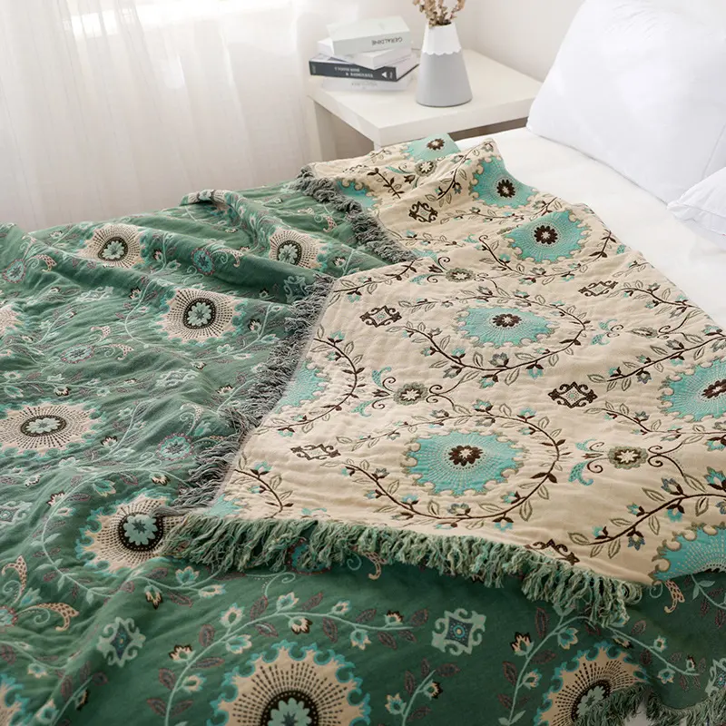European Cotton Blanket And Throws Gauze Flowers Sofa Towel Double-sided With Tassels Four Seasons Leisure Blanket Thin Quilt