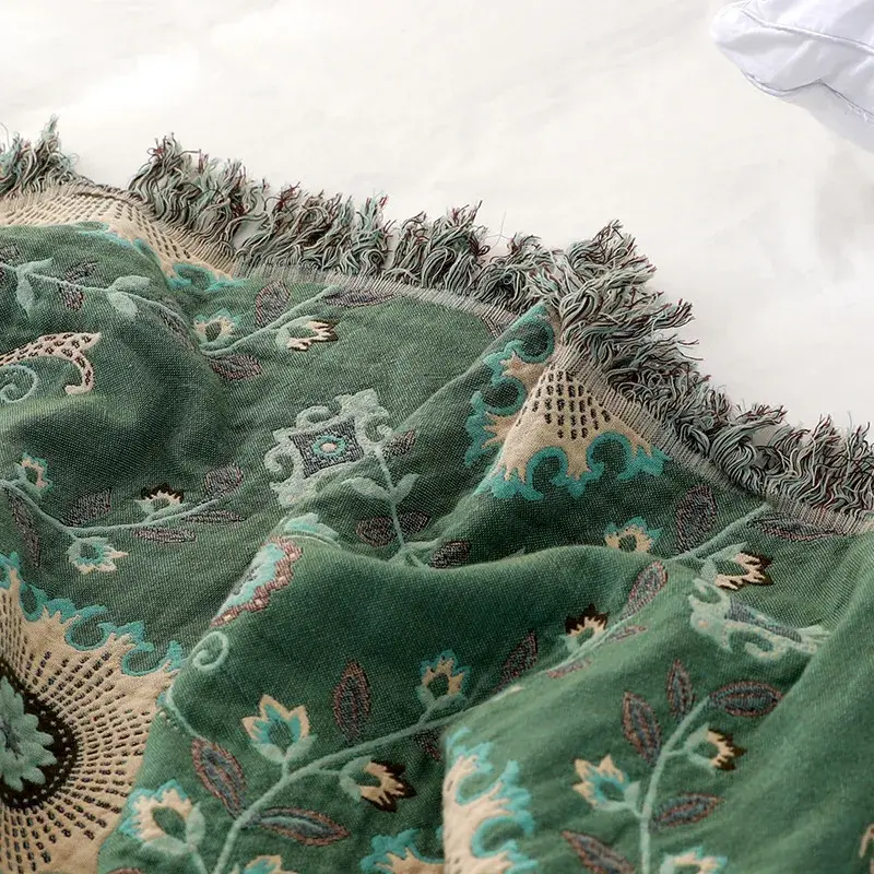 European Cotton Blanket And Throws Gauze Flowers Sofa Towel Double-sided With Tassels Four Seasons Leisure Blanket Thin Quilt