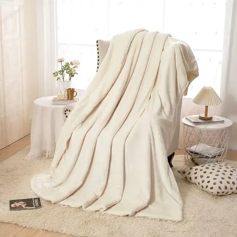 Modern And simple Plain Flannel All Seasons AB Version Wrapped Thicken Blanket Lamb Wool Falein Office Nap Blanket Warm Blanket