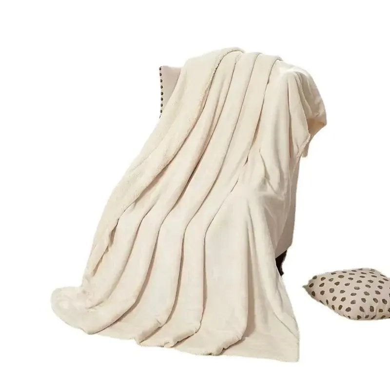 Modern And simple Plain Flannel All Seasons AB Version Wrapped Thicken Blanket Lamb Wool Falein Office Nap Blanket Warm Blanket