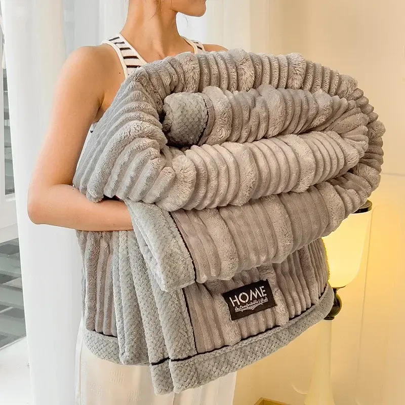 A-Class New Rabbit Plush Winter Thick Warm Coral Fleece Blanket Solid Color Double-Sided Cover Blanket Suitable Bedroom Supplies