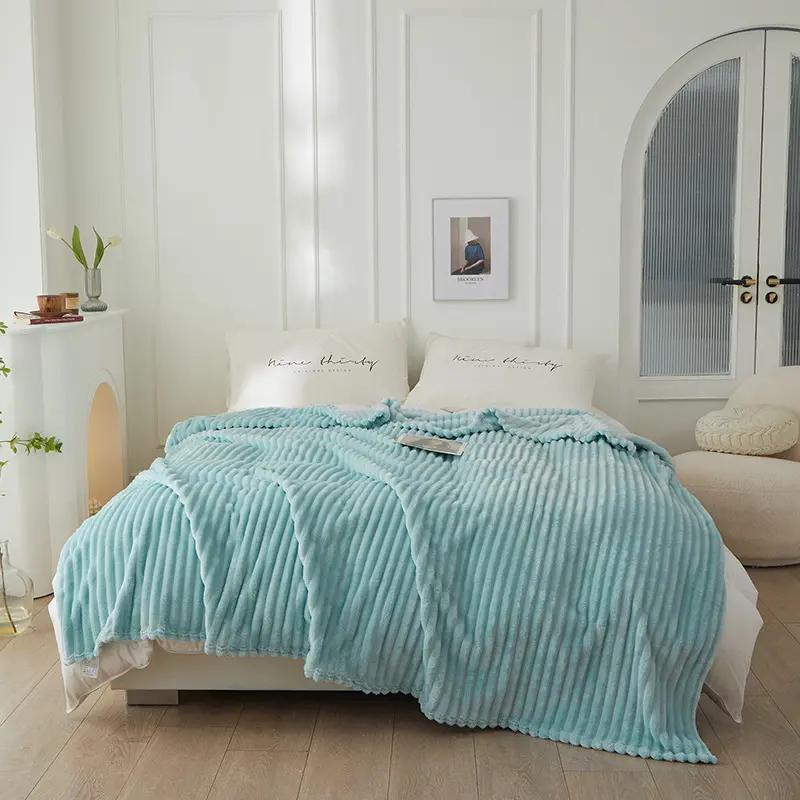 Luxury Thick Milk Velvet Extra Wide Ribbed Wool Blanket Autumn And Winter Thick Kindergarten Blanket And Office Nap Blankets