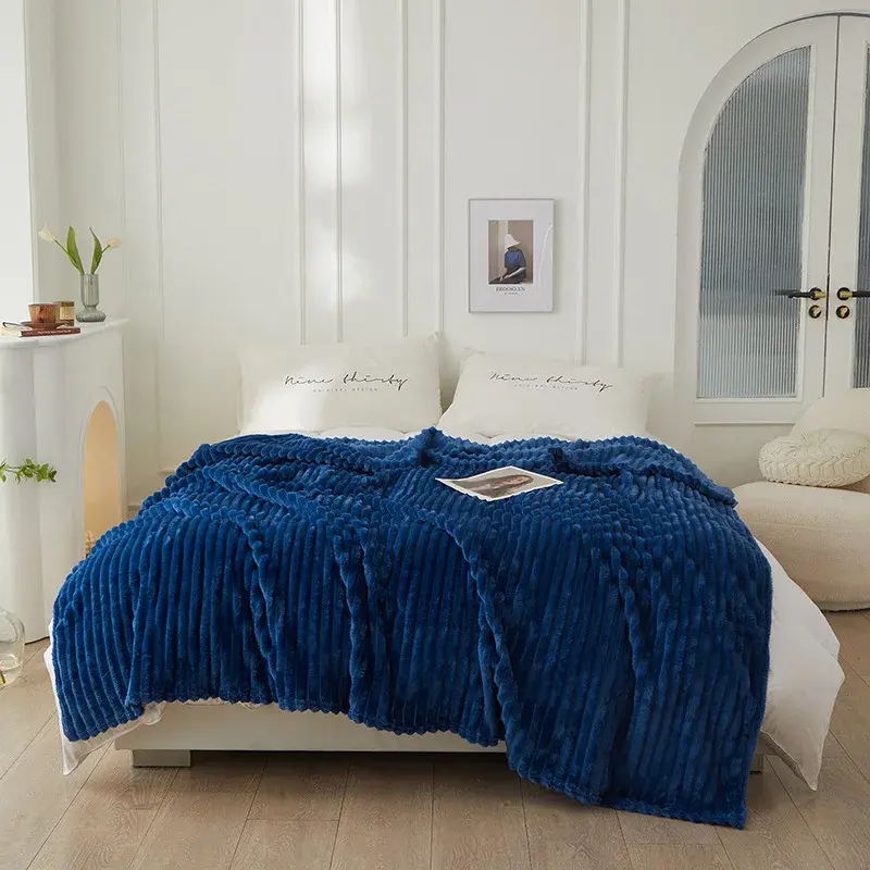 Luxury Thick Milk Velvet Extra Wide Ribbed Wool Blanket Autumn And Winter Thick Kindergarten Blanket And Office Nap Blankets