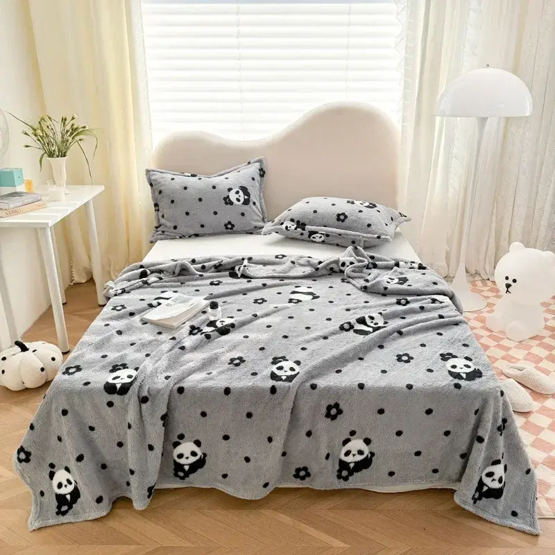 Fluffy Plaid Flannel Blanket Bedroom Sofa Throw Blanket Travel Camping Soft Plaid Multifunctional Blankets For Four Seasons