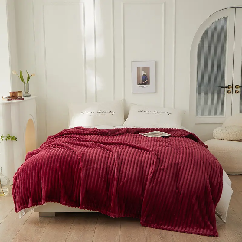 Luxury Thick Milk Velvet Extra Wide Ribbed Wool Blanket Autumn And Winter Thick Kindergarten Blanket And Office Nap Blankets