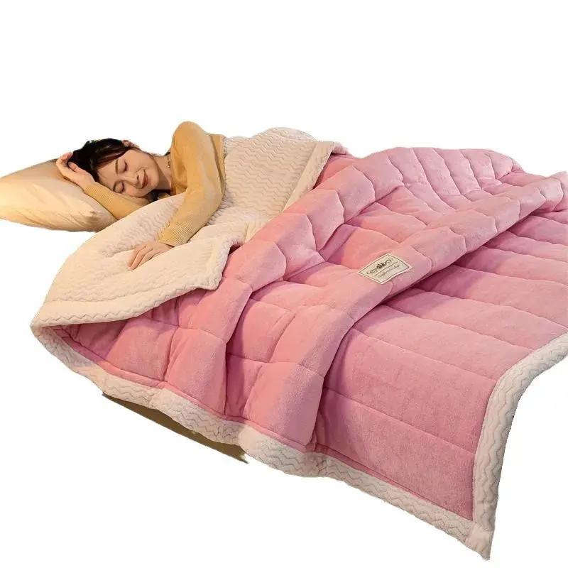 Super Soft Warm Throw Blanket Three-Layer Thick Velvet Solid Color Bedspread Coral Fleece Home Throws Adult Bed Cover Winter