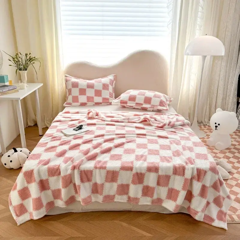 Fluffy Plaid Flannel Blanket Bedroom Sofa Throw Blanket Travel Camping Soft Plaid Multifunctional Blankets For Four Seasons
