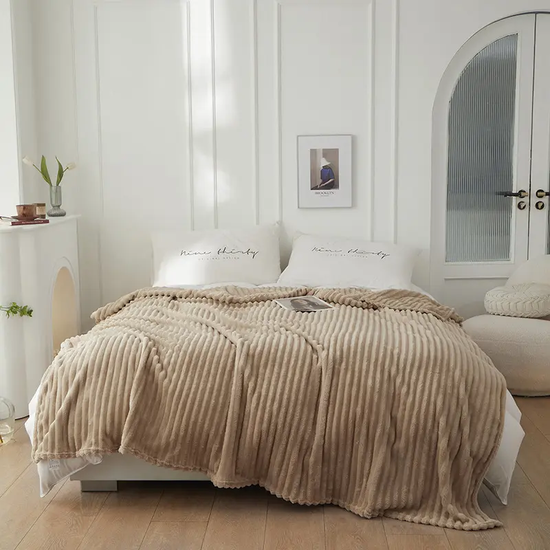 Luxury Thick Milk Velvet Extra Wide Ribbed Wool Blanket Autumn And Winter Thick Kindergarten Blanket And Office Nap Blankets