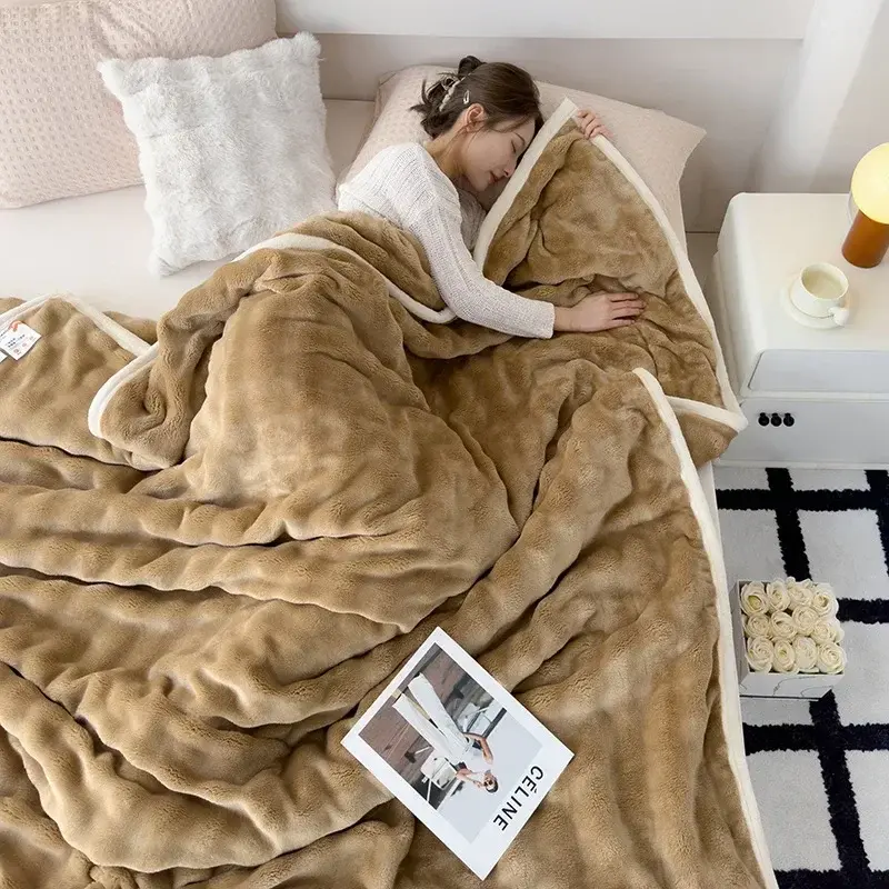 New A-class Mother and Baby Grade Plush Blanket, Thickened High Weight Blanket, Solid Color Double-sided Plush Cover Blanket