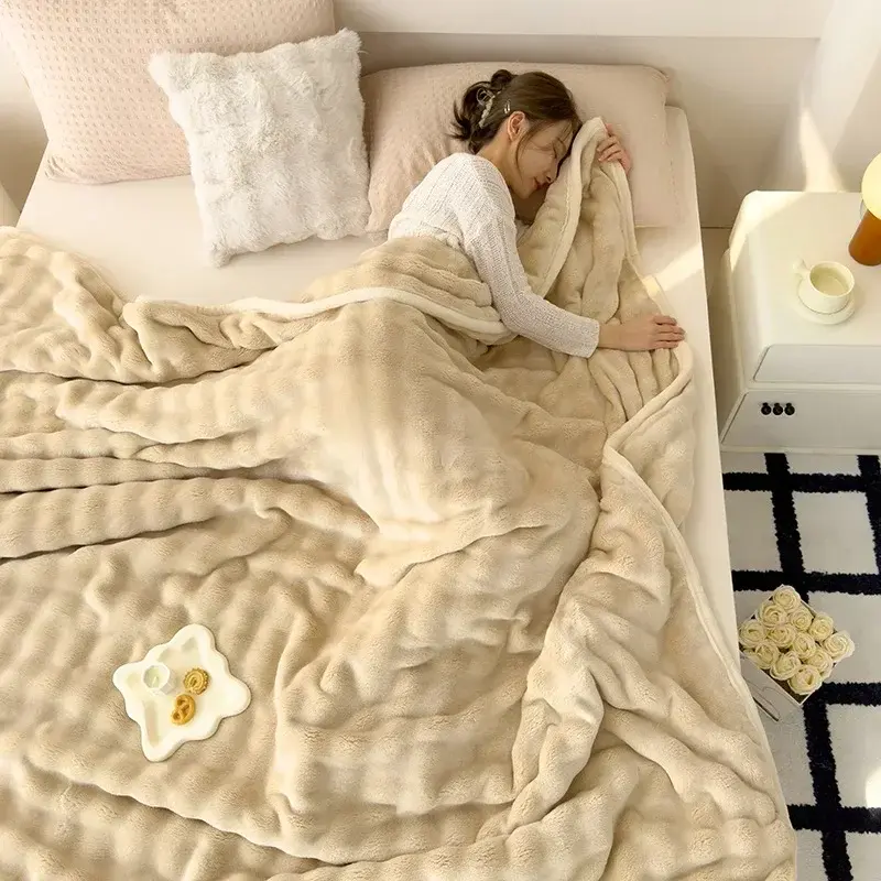 New A-class Mother and Baby Grade Plush Blanket, Thickened High Weight Blanket, Solid Color Double-sided Plush Cover Blanket