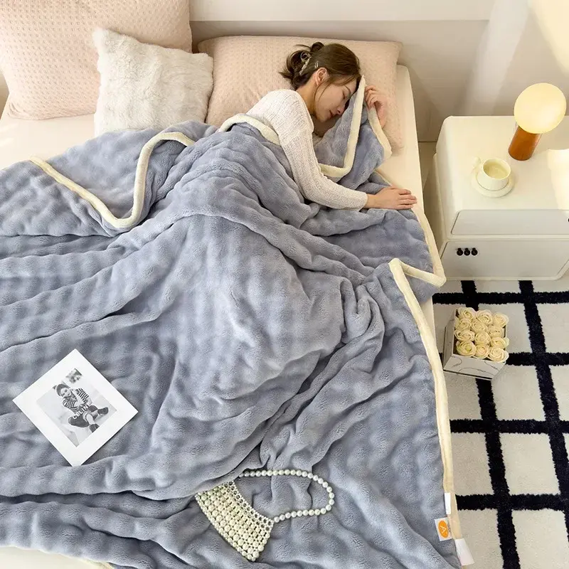 New A-class Mother and Baby Grade Plush Blanket, Thickened High Weight Blanket, Solid Color Double-sided Plush Cover Blanket
