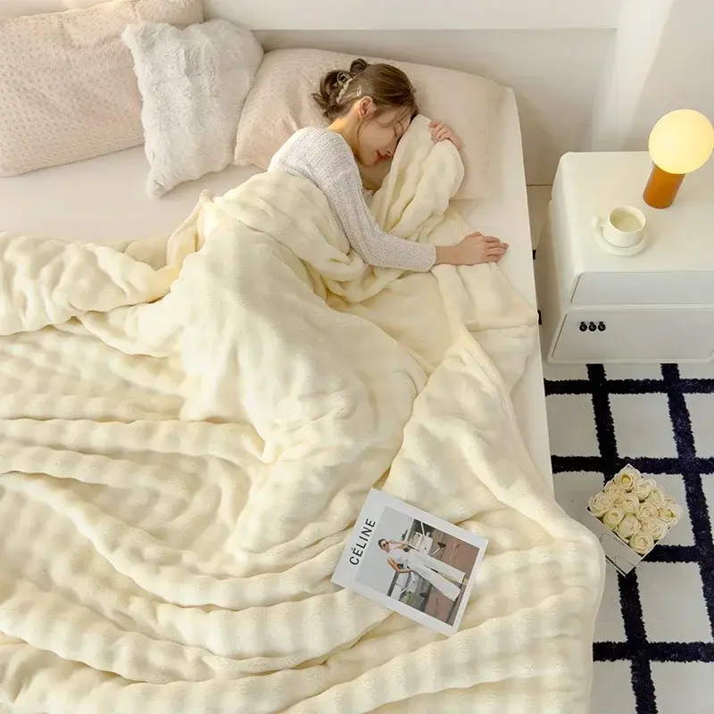 New A-class Mother and Baby Grade Plush Blanket, Thickened High Weight Blanket, Solid Color Double-sided Plush Cover Blanket
