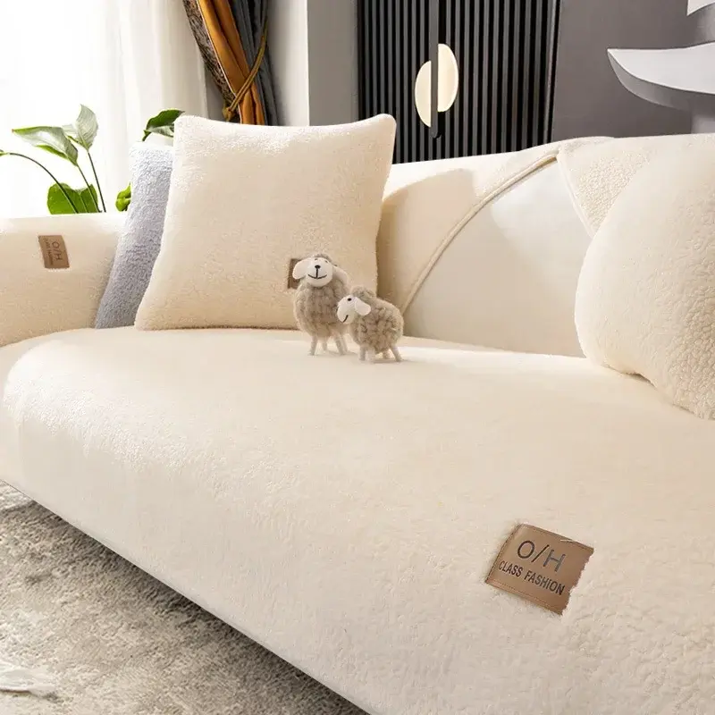 Thickened Wool Velvet Sofa Cover Winter Warm Living Room Sofa Backrest Armrest Cushion Soft Non-Slip Dustproof Decorative Cover