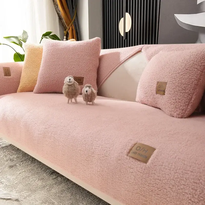 Thickened Wool Velvet Sofa Cover Winter Warm Living Room Sofa Backrest Armrest Cushion Soft Non-Slip Dustproof Decorative Cover