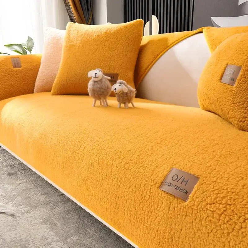Thickened Wool Velvet Sofa Cover Winter Warm Living Room Sofa Backrest Armrest Cushion Soft Non-Slip Dustproof Decorative Cover
