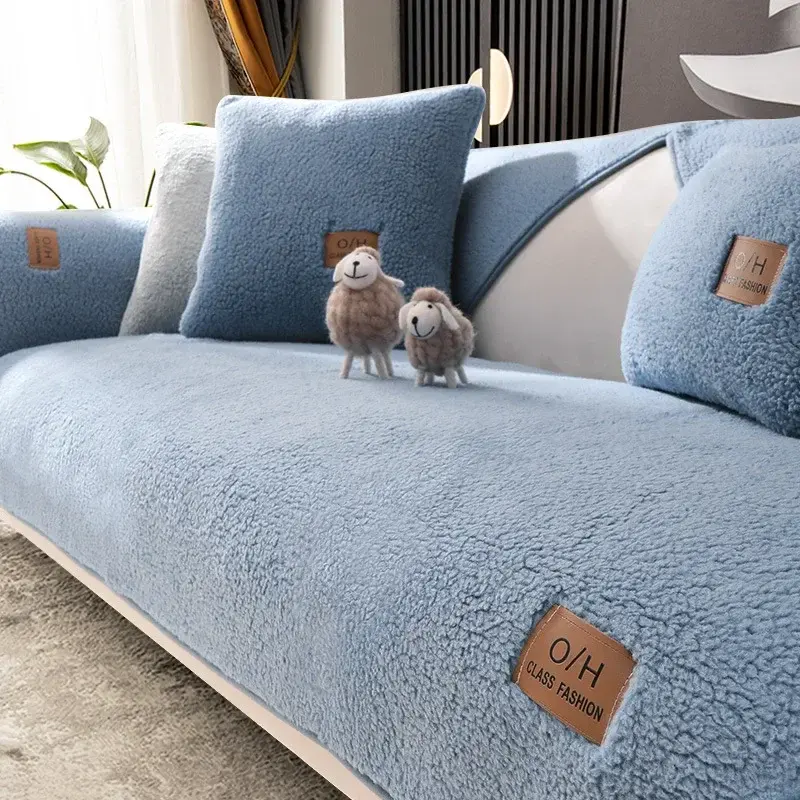 Thickened Wool Velvet Sofa Cover Winter Warm Living Room Sofa Backrest Armrest Cushion Soft Non-Slip Dustproof Decorative Cover