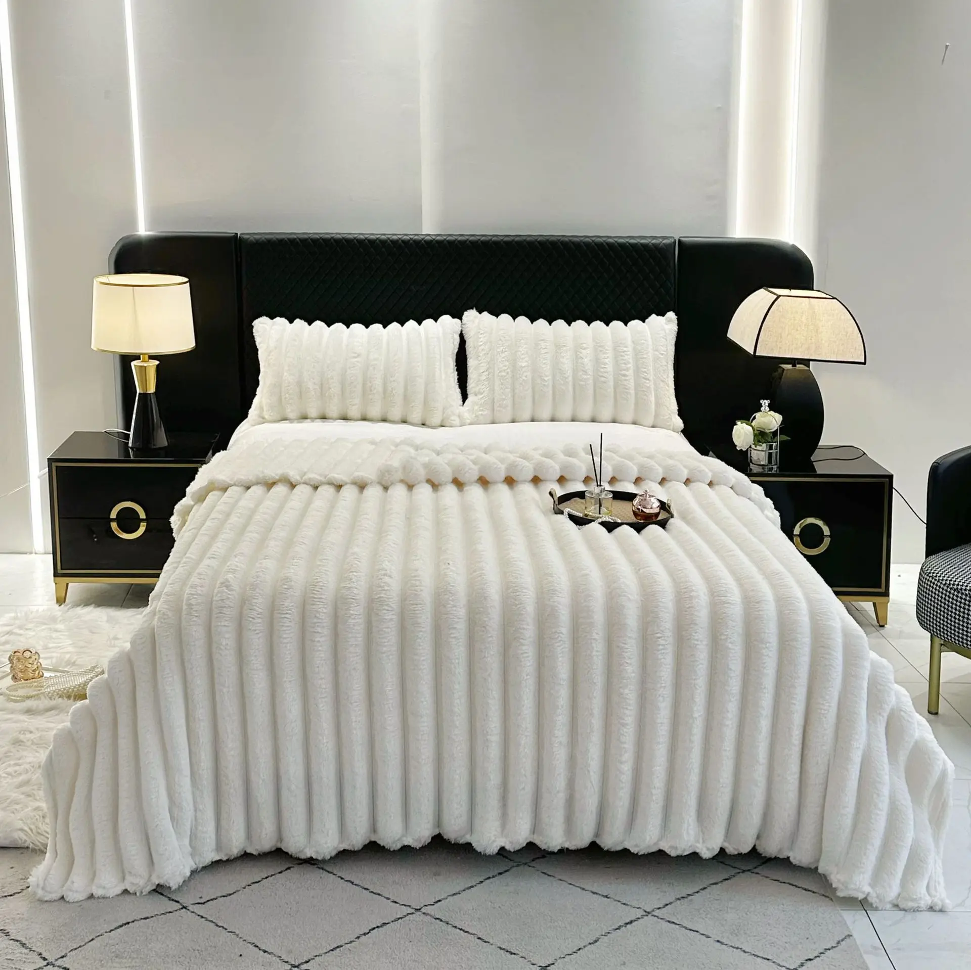 High-gram Weight Imitation Rabbit Velvet Stripped Blanket,thickened Soft and Comfortable Blanket Office Nap Thermal Sofa Blanket