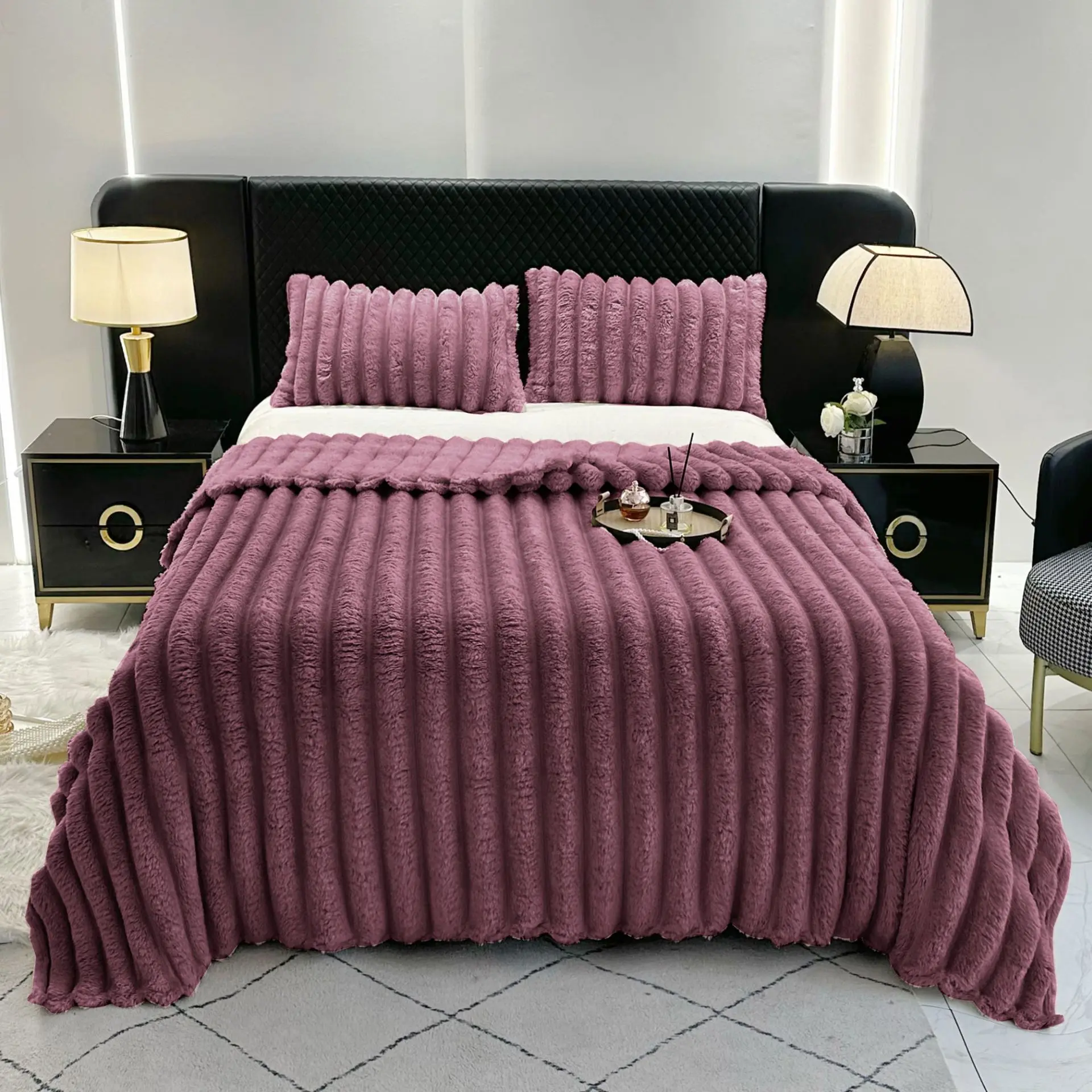 High-gram Weight Imitation Rabbit Velvet Stripped Blanket,thickened Soft and Comfortable Blanket Office Nap Thermal Sofa Blanket