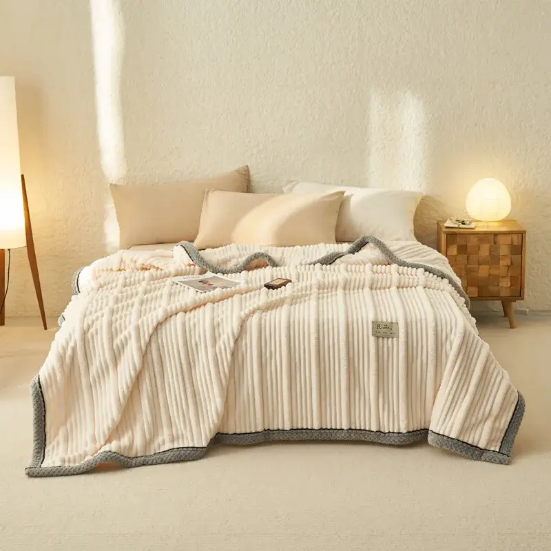 Milk Velvet Mother Strip Jacquard Solid Color Blanket Thickened Coral Velvet Sofa Air-conditioning Blanket Office Nap Blanket